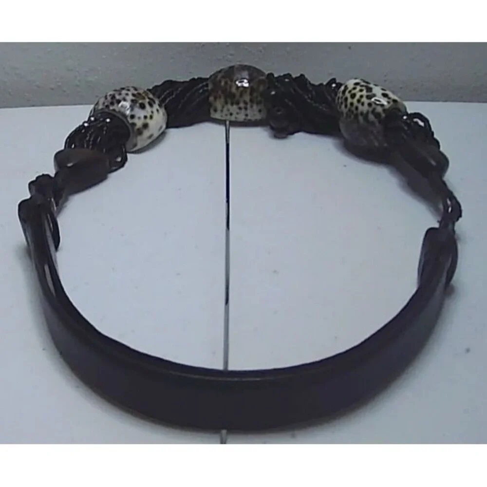 Chicos Leather Belt Beads, Wood, Shell Accents M/L